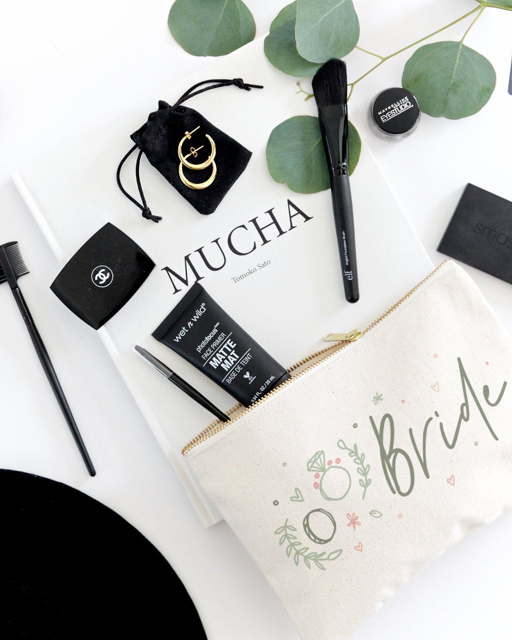 Floral Bride Cotton Canvas Cosmetic Bag