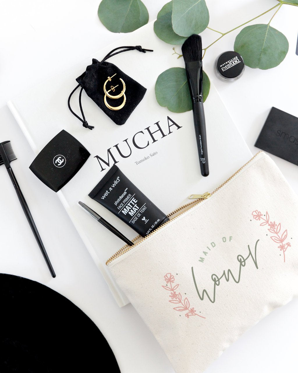 Floral Maid of Honor Cotton Canvas Cosmetic Bag