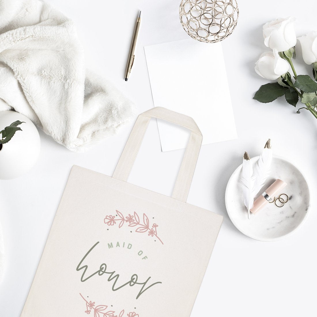 Floral Maid of Honor Wedding Cotton Canvas Tote Bag