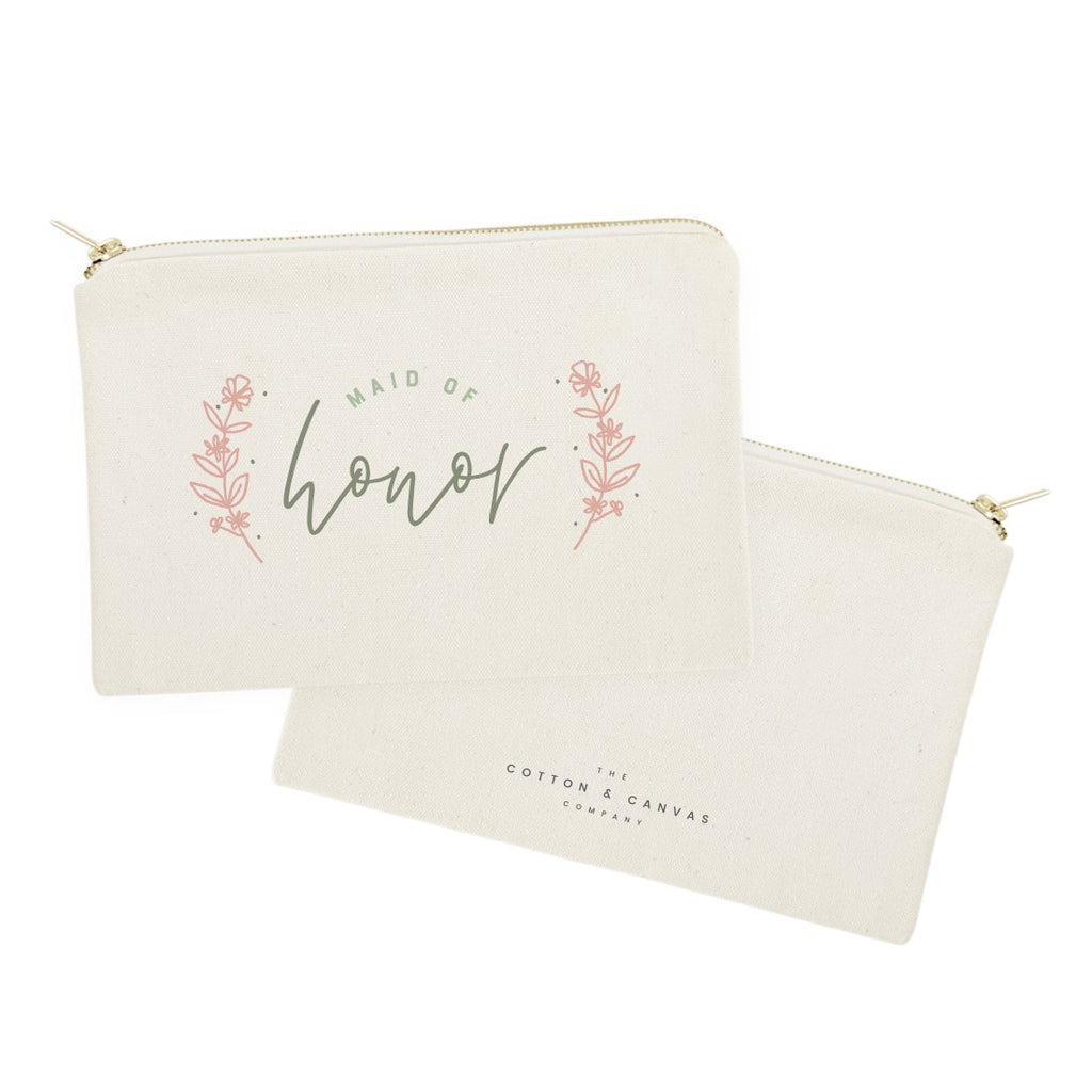 Floral Maid of Honor Cotton Canvas Cosmetic Bag