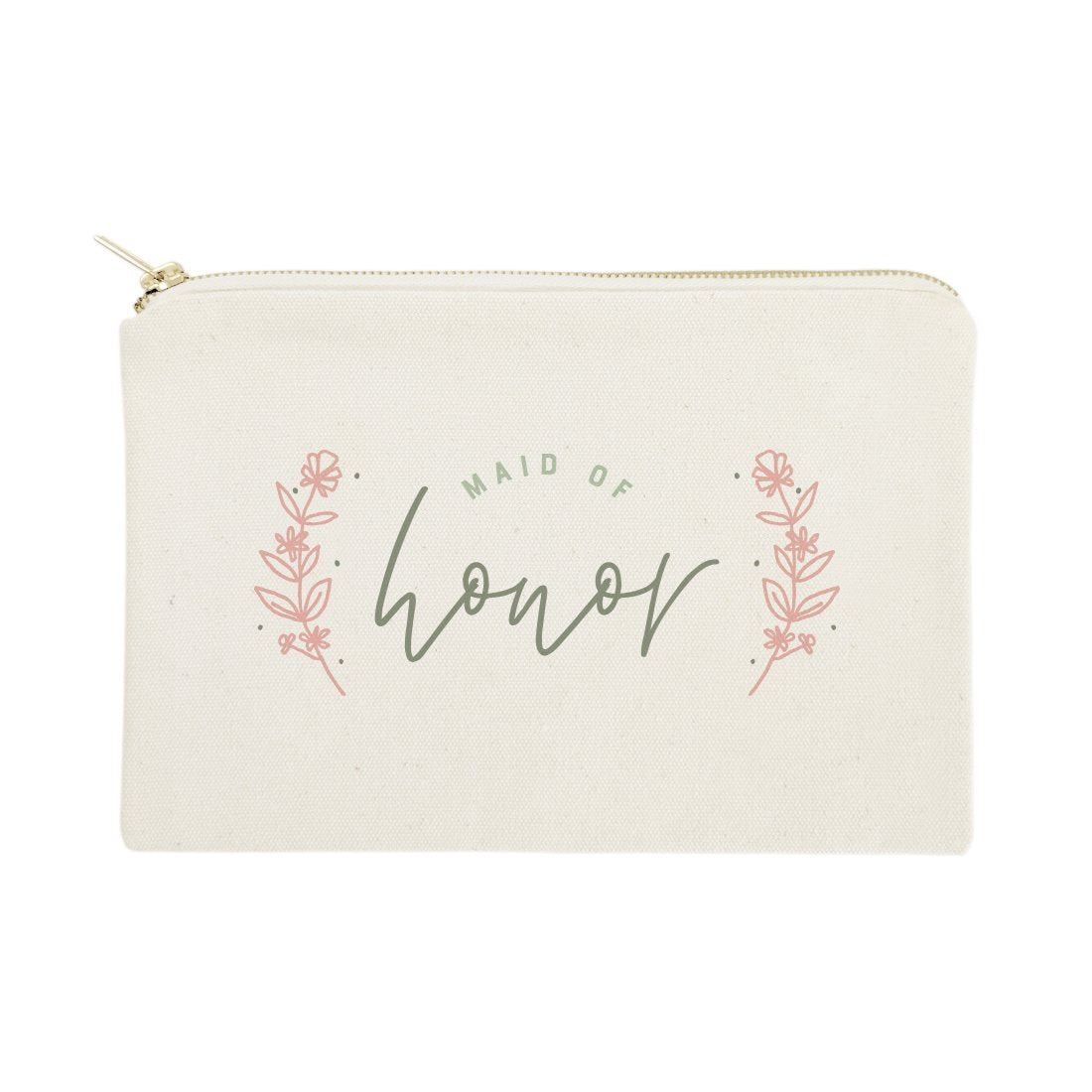 Floral Maid of Honor Cotton Canvas Cosmetic Bag