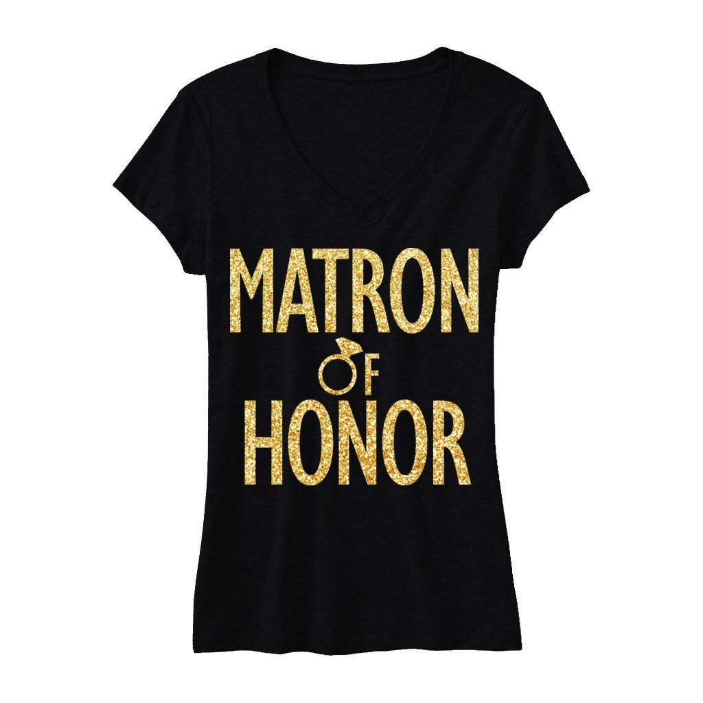 Matron of Honor Gold Glitter Bridal Shirt V-neck